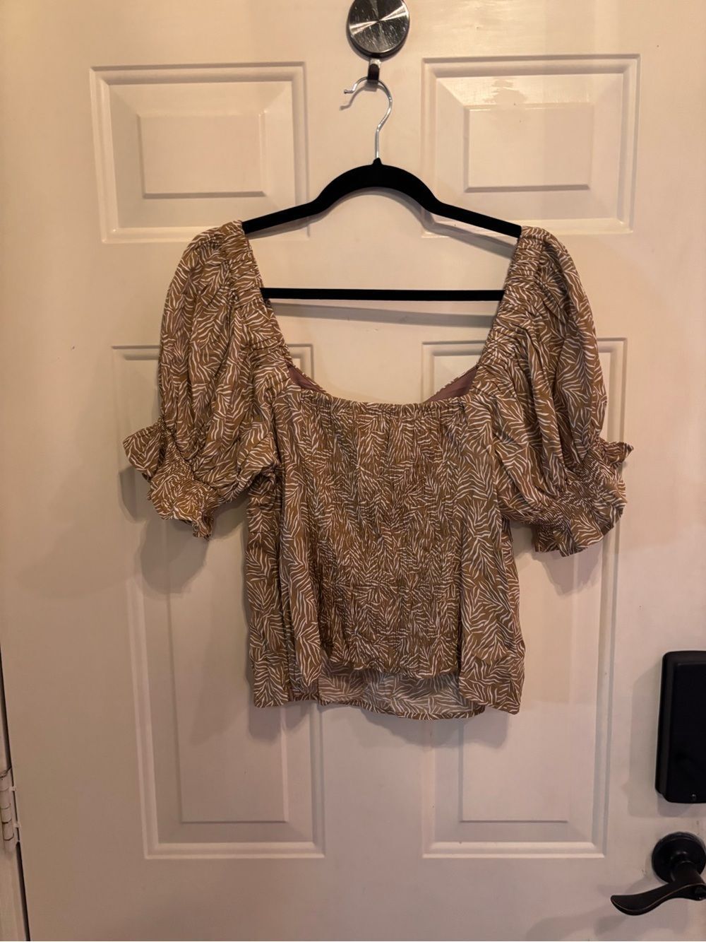 Nine West Brown Printed Puff Sleeve Tie-Front Blouse - Picture 2 of 5
